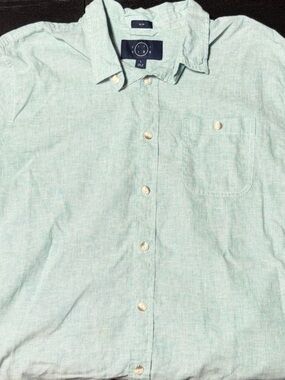 Casual Light Aqua Button-Down Shirt with Chest Pocket
